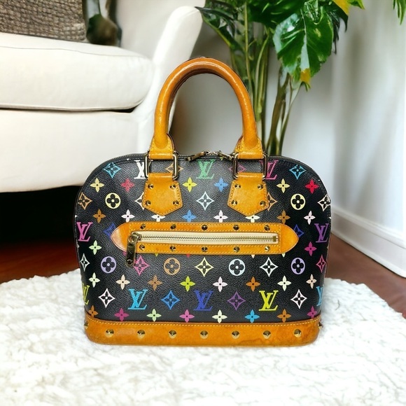 Authentic Louis Vuitton Black Multicolor Murakami Rainbow Alma PM Leather Bag - Picture 8 of 15